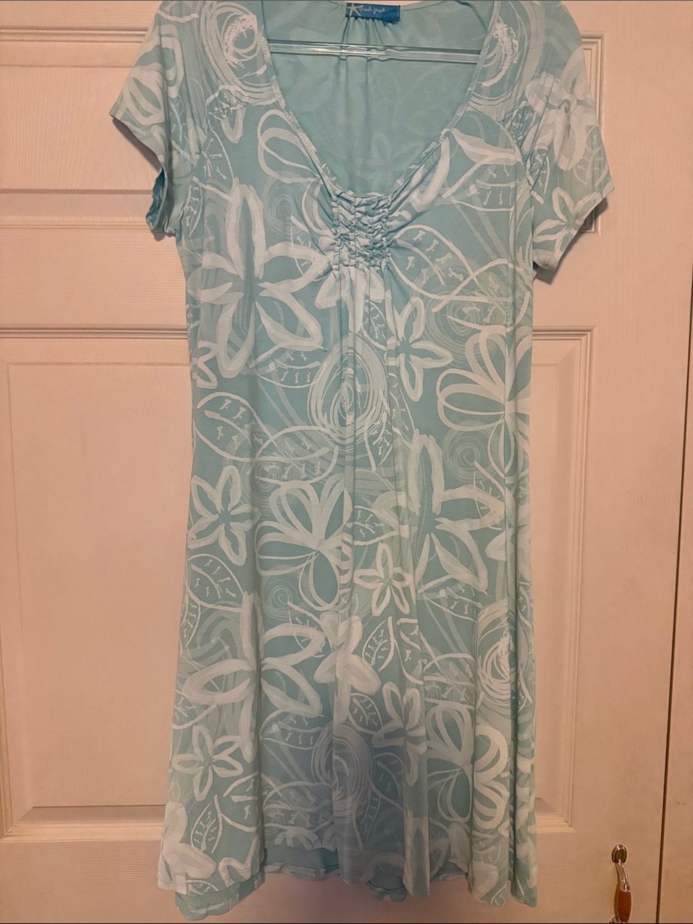 Light Aqua Floral Short Sleeve V-Neck Dress